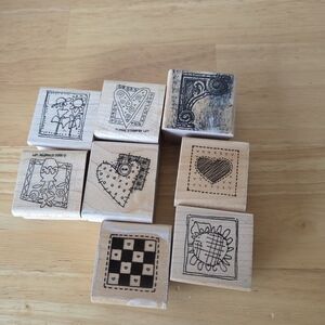 Wooden Stamps with Heart and Floral Patterns Ink Stamps 8 In Lot
